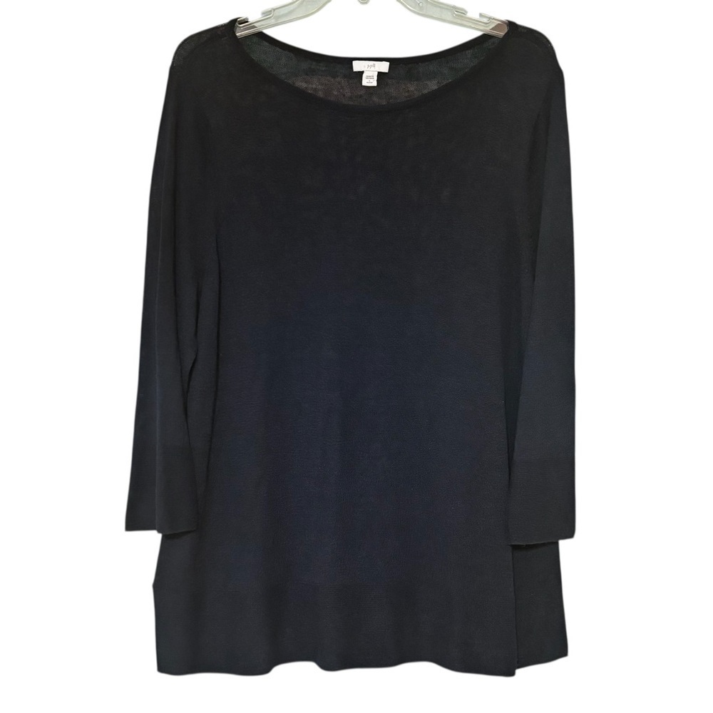 J Jill Linen Sweater 3/4 Length Sleeves Navy Blue Sz Large